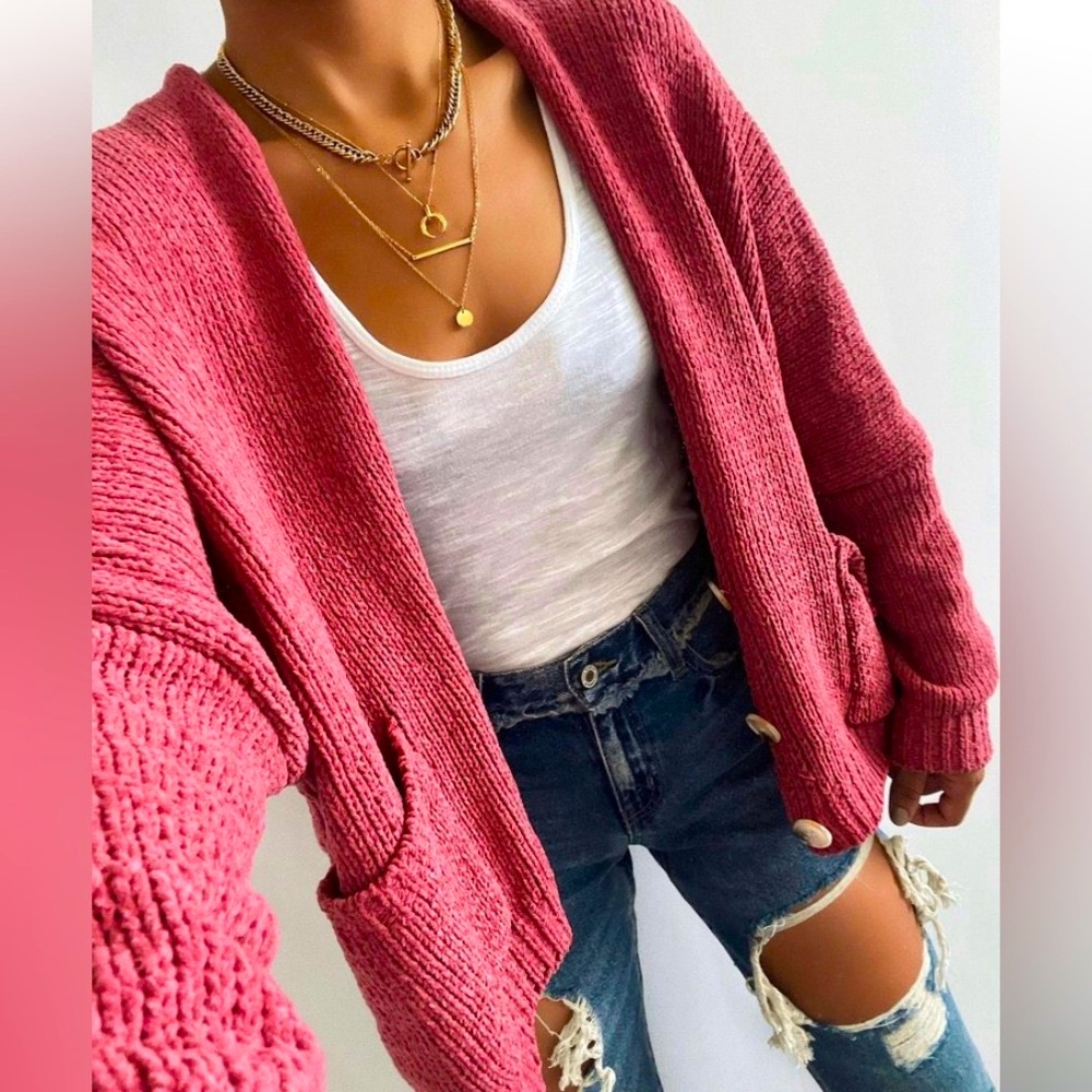 NWT FLAWLESS QUAINT POCKETED BUTTON FRONT CARDIGAN - VINTAGE ROSE 🌹, OS, BNWTIB